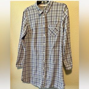 Victoria’s Secret nighty blue & pink plaid pattern, button down, long sleeve S